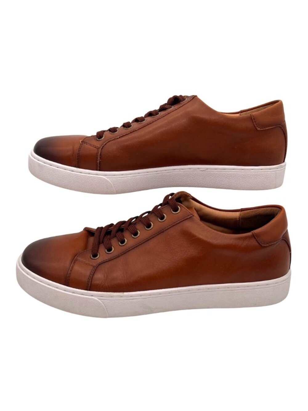 Desai Fashion Shoes Brown Faux Leather Sneakers Mens Size 9 White Rubber Sole - Picture 7 of 11